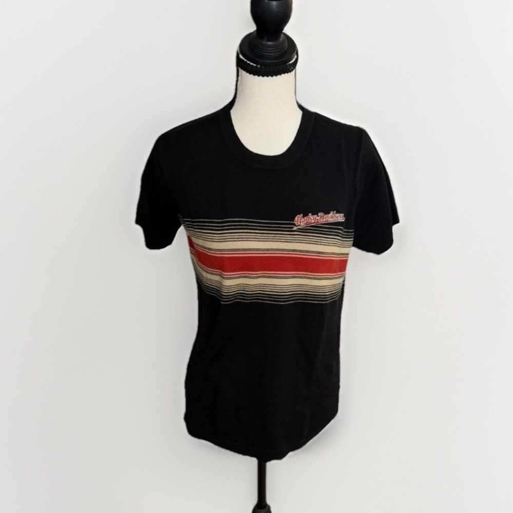 Vintage Harley Davidson Y2K Baby Tee Striped Moto Knit Top Small